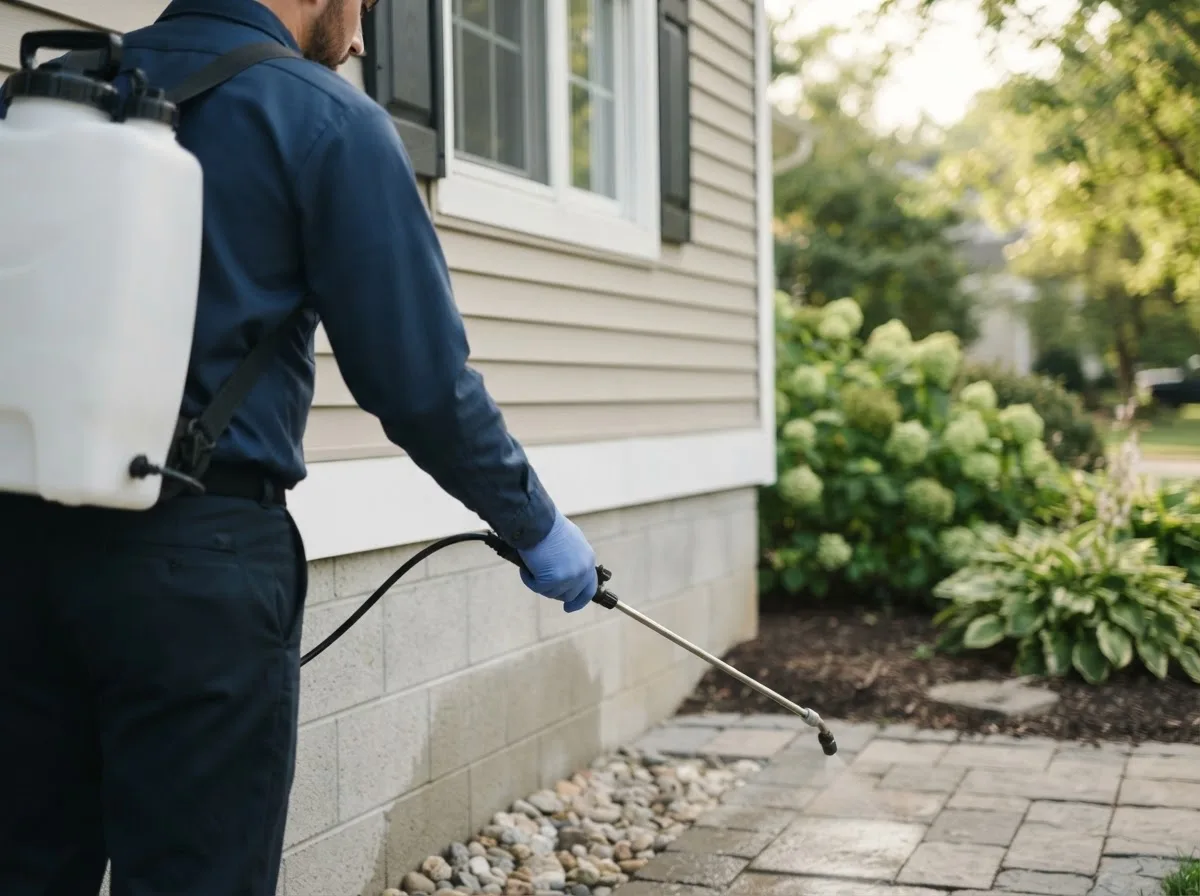 Pest control technician inspecting a home in High Bridge, WI